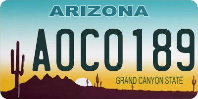 AZ license plate AOC0189