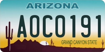 AZ license plate AOC0191