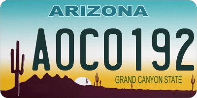 AZ license plate AOC0192