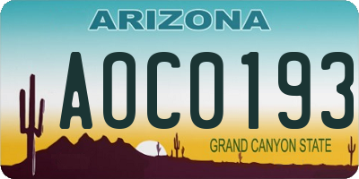 AZ license plate AOC0193