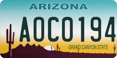 AZ license plate AOC0194