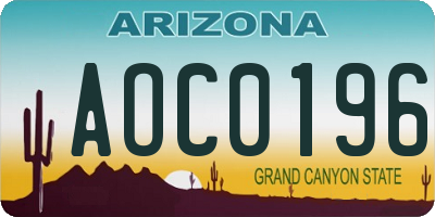 AZ license plate AOC0196
