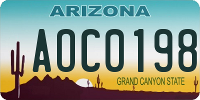 AZ license plate AOC0198
