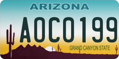 AZ license plate AOC0199