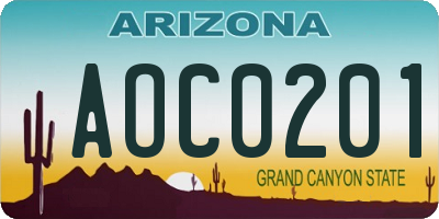 AZ license plate AOC0201