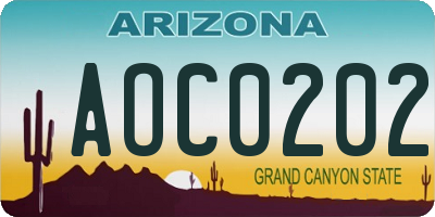 AZ license plate AOC0202