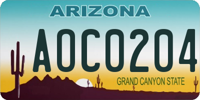 AZ license plate AOC0204