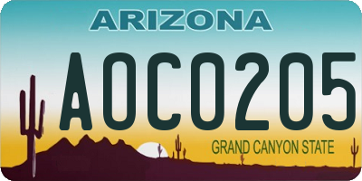 AZ license plate AOC0205