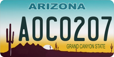 AZ license plate AOC0207