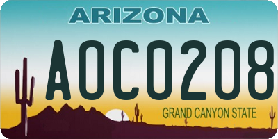 AZ license plate AOC0208