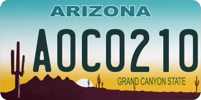 AZ license plate AOC0210
