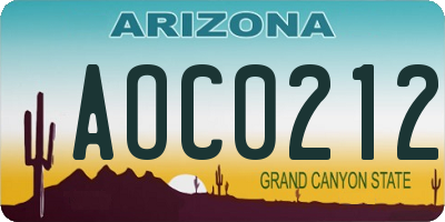 AZ license plate AOC0212
