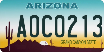 AZ license plate AOC0213