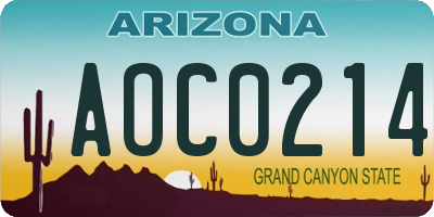 AZ license plate AOC0214