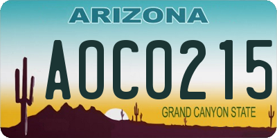 AZ license plate AOC0215