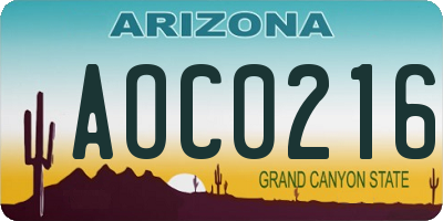 AZ license plate AOC0216