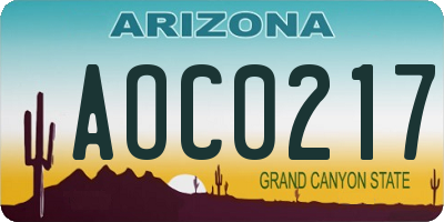 AZ license plate AOC0217
