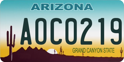 AZ license plate AOC0219
