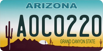 AZ license plate AOC0220