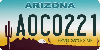 AZ license plate AOC0221