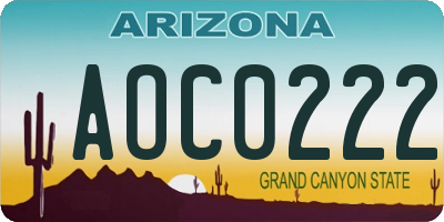 AZ license plate AOC0222