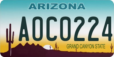 AZ license plate AOC0224