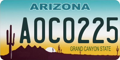 AZ license plate AOC0225