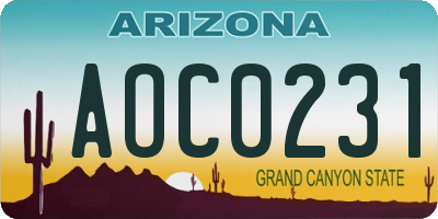 AZ license plate AOC0231