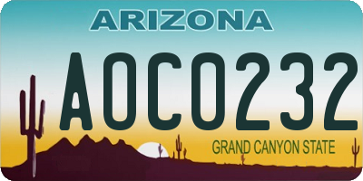 AZ license plate AOC0232