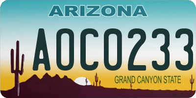 AZ license plate AOC0233