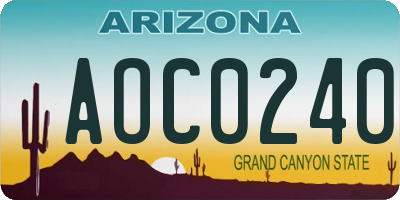 AZ license plate AOC0240