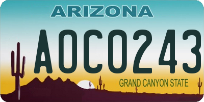 AZ license plate AOC0243