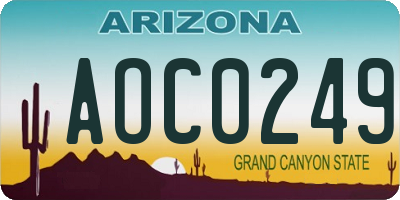 AZ license plate AOC0249