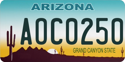 AZ license plate AOC0250