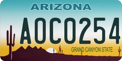 AZ license plate AOC0254