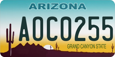 AZ license plate AOC0255