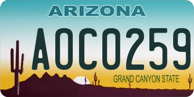 AZ license plate AOC0259