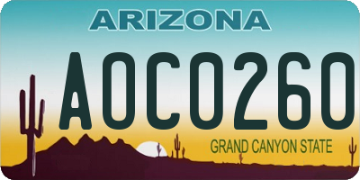AZ license plate AOC0260
