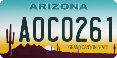 AZ license plate AOC0261