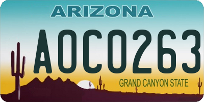 AZ license plate AOC0263