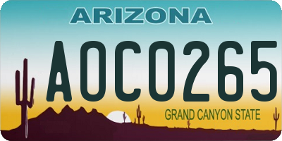 AZ license plate AOC0265