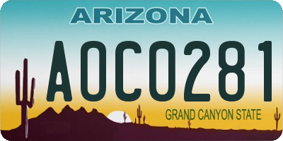 AZ license plate AOC0281