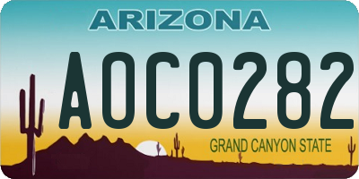 AZ license plate AOC0282
