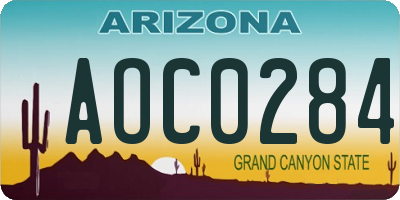 AZ license plate AOC0284