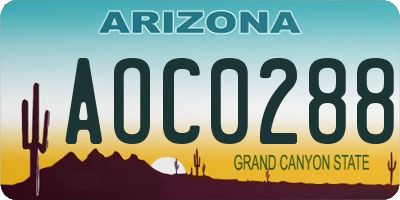 AZ license plate AOC0288