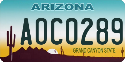 AZ license plate AOC0289