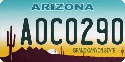AZ license plate AOC0290