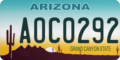 AZ license plate AOC0292