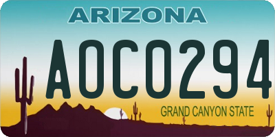 AZ license plate AOC0294