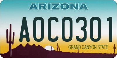 AZ license plate AOC0301